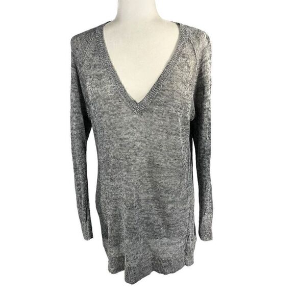 Eileen Fisher Women's Gray Lightweight Deep V-Neck Linen Knit Sweater Size S/P - Picture 1 of 12